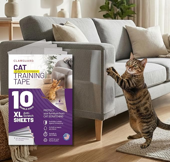 CLAWGUARD Cat Training Tape Sheets – 10 XL (17x11.5 in) Double-Sided Anti Scratch Shields – Cat Scratch Furniture Protector for Sofa, Couch & Surfaces