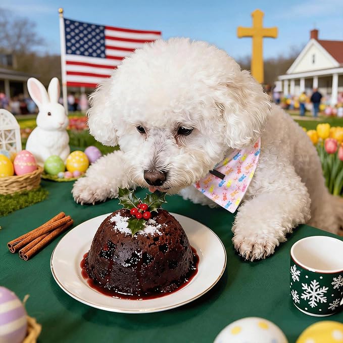 Elegant little tail Easter Dog Bandana, Bunny with Flower 1PC Washable Dog Scarf Female or Male Square Bib Kerchief Scarf Adjustable Pet Bandana for Medium Large Dogs