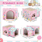 2 Story Cardboard Cat House with Scratcher Pad for Small Kitten,17x12x10 Multi Level Durable Cat Condo & Villa for Bunny Rabbit Small Animals Christmas Birthday Gift(Confectionery)