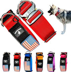 Tactical Dog Collar 2 Inch Wide Thick Heavy Duty Military Style with Metal Buckle, Adjustable for Medium - Large Breeds, Durable K9 Training Gear with Patch Area, USA Flag Patch, Strong and Secure Fit