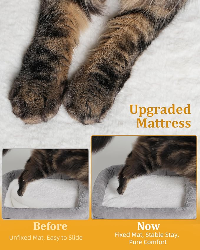 Cat Tree Tower for Large Cat, Cat Bed House with Large Perch for Adult Cats, 20 * 16.5 Inch Big Platform for Indoor with Super Cozy Mat, Large Condo with Scratching Post, Light Gray