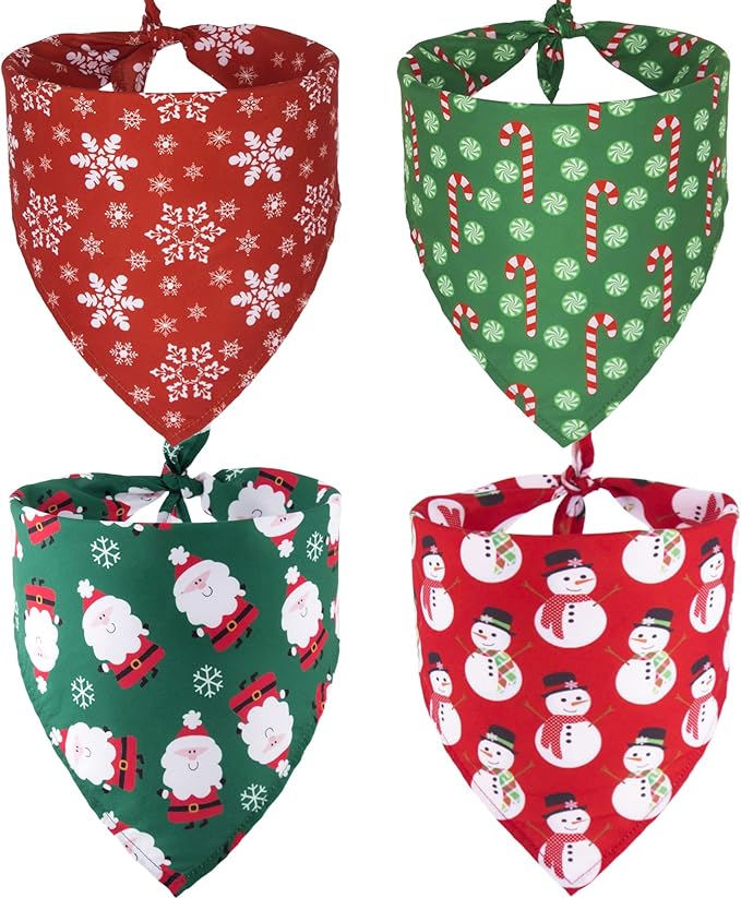 ADOGGYGO 4 Pack Dog Bandana Christmas Scarf Bibs Kerchief Set Pet Christmas Costume Xmas Holiday Bandanas for Large X-Large Dogs Pets (X-Large)