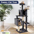 58 Inch Cat Tree Cat Tower for Indoor Cats Tall Cat Condos Scratching Post with Hanging Toy Furniture for Kitten Pets Play, Grey Black