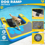 Beyond Marina Dog Pool Ramp - Inflatable Dog Water & Boat Ramp for Lake, Floating Pontoon Dock Ladder with Non-Slip EVA, PUP ON Standard, Extra Large 59" x 47" x 6", Blue/Yellow, Supports 230 lbs
