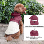 Detachable Hooded Dog Coat with Harness for Large Dogs,Super Warm Fleece Puppy Jacket for Cold Winter Doggie Coats,Red XXXL