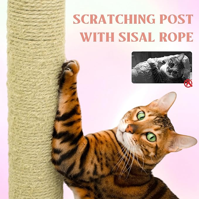 Montary 71" Multi-Level Tall Flower Cat Tree Tower: with Removable Flower Cushion, Hammock, Cozy Cat Nest, Interactive Play Toy & Comfortable Fabric, Pink & Green