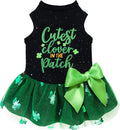 Fitwarm Cutest Clover in the Patch Dog Dress, St Patricks Day Dog Clothes for Small Dogs Girl, Funny Pet Cat Puppy Holiday Outfit, Black, Emerald Green, XS