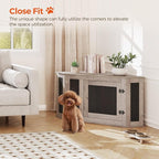 Corner Dog Crate Furniture, Wooden Dog Kennel End Table, Decorative Pet Crate Indoor Use, Furniture Style Dog House for Small Medium Dog, Dog Cage TV Stand, Greige and Black DCHG0801