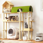 Wood Cat Tree Tower for Automatic Litter Box, 60.2'' Tall Cats Tree with Cat Tunnel, Cat Tower for Indoor Cats Large Adult, 4-Level Solid Wood Cats Furniture with 18Pcs Scratching Post, House