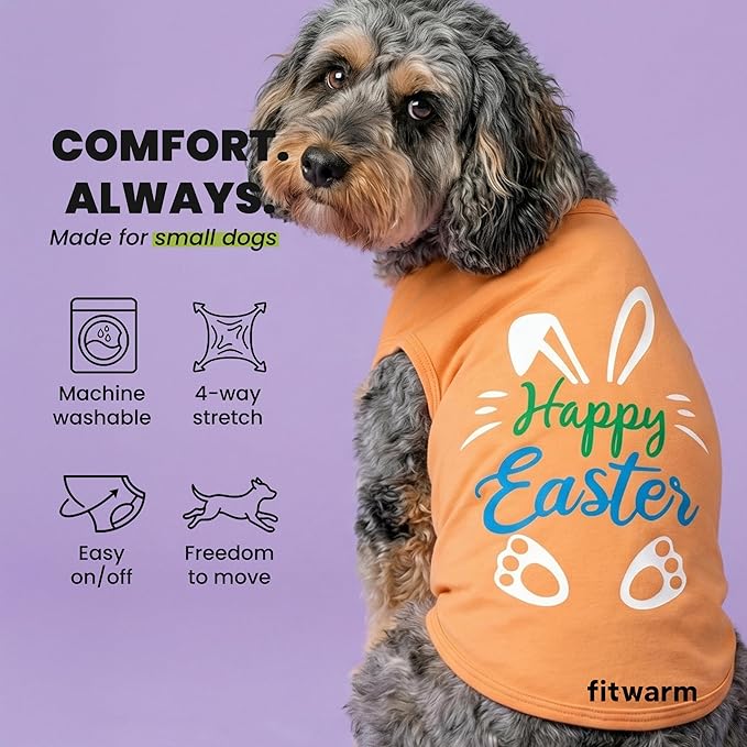 Fitwarm Happy Easter Bunny Dog Shirt, Easter Dog Clothes for Small Dogs Boy Girl, Cute Pet Outfit, Green, Blue, White, Orange, XL