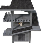 4-Tier Outdoor Cat House for Multiple Cats, Weatherproof Wood Catio Cat Tree Tower, Feral Cat Shelter Outside Enclosure with Balcony, Scratching Post, Ramps & Escape Flap Doors (Grey)
