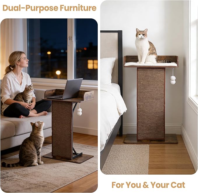 cfor Indoor Large Cats, Cat Scratching Posts with Big Perch Bed, Wooden Cat Condo with Hammock, Removable Pads, Kitty Furniture, Rustic Brown