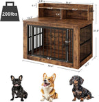 IRONCK Dog Crate Furniture, 33.4 inches Wooden Small Dog Crate with Storage and 4 Hooks, Heavy Duty Pet Crate for Small Dog, Decorative Pet Cage for Indoor (19.3" L x 33.4" W x 37.4" H)