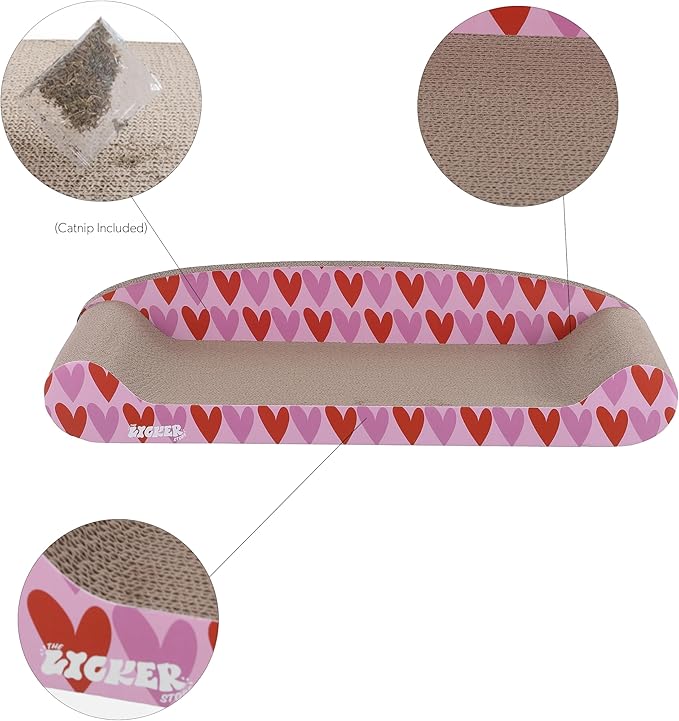 CSR1004A Montego 27.5" Coastal Patterned Cardboard Lounge Bed Cat Scratcher with Catnip, Pink/Red