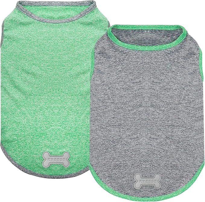 KYEESE 2Pack Dog Shirt, Lightweight Sun Protection Sleeveless Dog T Shirts for Small Dogs Boy, Breathable Pet Reflective Tank Top Summer Dogs Clothes for Outdoor Walking, Grey+Dark Green, L