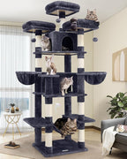 Globlazer Big Cat Tower for Indoor Cats, 80inch Cat Tower for Multiple Adult Cats XXL Cat Tree with Scratching Post, Hammock, 3 Perches, 2 Condos, 2 Hanging Basket, F80, Dark Grey