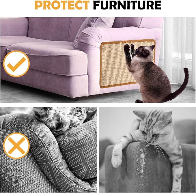 Cat Scratcher Mat,19.68 x 9.84 Inch Sisal Cat Scratching Pad Rug with Hook and Loop Sticky Cat Scratch Wall Mat Protect Carpet Sofa Floor Door