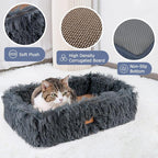 Fluffy Cat Scratcher Bed Box with Removable Cardboard, Corrugated Board Rectangular Cat Scratching Bed Lounge, Pet Scratch Pad for Furniture Protection (Dark Gray)
