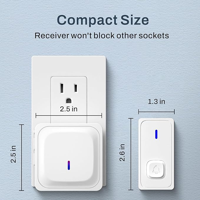 BN-LINK Wireless Doorbell, Waterproof Door Bell Easy Installation, 1000Ft Range, Adjustable Volume& 58 Chimes, LED Flash, Perfect for Homes, Offices, Classroom, Apartments (White)