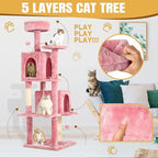 58" Cat Tree Large Cat Tower Condo w/Multi-Level Scratching Post for All Indoor Cats (Pink)