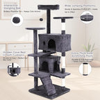 54" Cat Tree for Indoor Cat, Multi-Level Pet House w/Cat Perch, Scratch Post, Plush Toy, Perfect Pet Gift, Light Gray