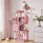 Yaheetech Multi-Level Cat Tree, Large Cat Tower with Condos Platform, Cat House Cat Tree for Medium Cats Pink, 64.5in