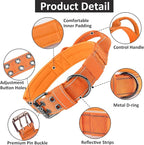 Tactical Dog Collar with Control Handle, Military Adjustable Pet Collar Reflective Heavy Metal Buckle Dog Collar, Soft Nylon Training Collar for Medium Large Dogs (Orange, Large)