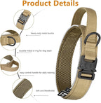HYDEME Tactical Dog Collar, Alpine Loop Adjustable Military Training Nylon Dog Collars with Handle and Reflective for Small Medium Large Dogs, with Airtags Protective Case & Patches.(M,Brown)