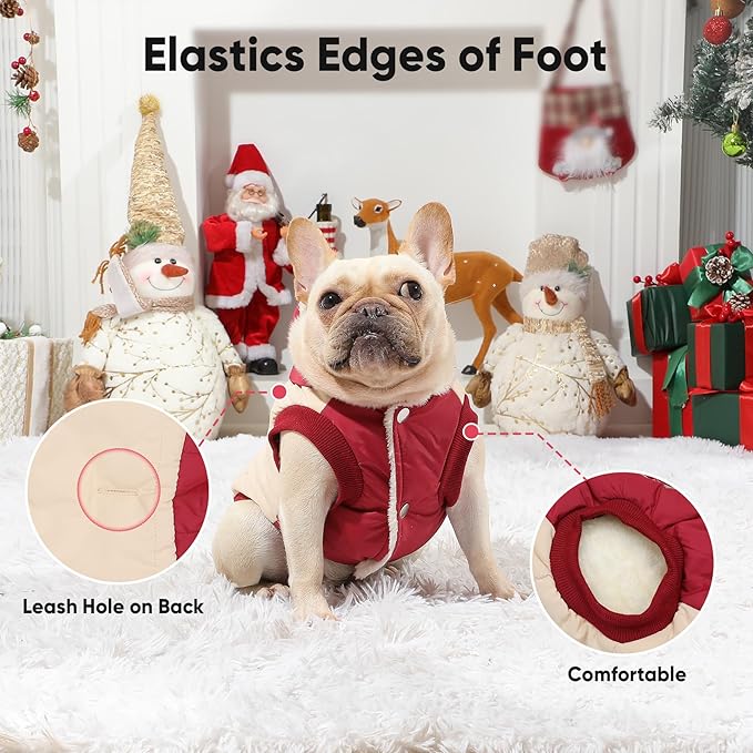 Fleece Lining Extra Warm Dog Hoodie in Winter,Small Dog Jacket Puppy Coats with Hooded,Beige and Red S