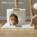 PAWZ Road Cat Tree for Indoor Cats Large Adults, 59 Inches Modern Cat Tower with Large Basket and Hammock, Natural Solid Wood, Luxury Condo & Dual Perches, Modern Cat Furniture for Big Cats, White