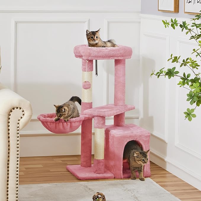 Topeakmart 34''H Cat Tower, Cute Cat Tree with Condo Nest Platform Scratching Posts, Activity Center for Indoor Cats Play & Rest
