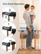 Mom's Choice Award Winner, Babelio 26-40" Metal Baby Gate with Wood Pattern, PressGuard C5 Easy Install Pressure Mounted Dog Gate for Stairs and Doorways, with Wall Protectors and Extension Kits