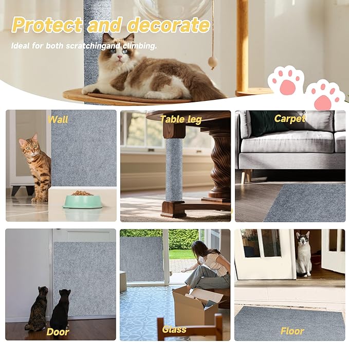 Cat Scratch Furniture Protector, 39.3''x15.8'' Trimmable DIY Self-Adhesive, Durable Corner Scratcher Couch Protectors from Cat Claws for Sofa, Tree Shelves & Scratching Posts (Light Gray)