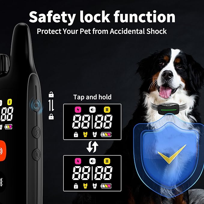 Dog Training Shock Collar 4000FT Dog Bark Collar with Remote IP67 Waterproof 4 Training Modes Beep Vibration Shock Light Mode Magnetic Charger Electric Dogs Collar 8-25 inches Single Shock Dull Black