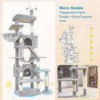 Hey-brother Cat Tree Tower, Sturdy Multi-Level Scratching Posts with Extra Supporting Part, 5 Teaser Toys, 2 Condos, Large Bed, Hammock, Scratch Baord for Indoor Cats, 82.7 Inches, Light Gray MPJ082W