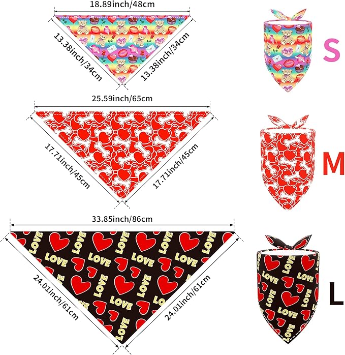 10PCS Big Valentines Day Dog Bandanas 33Inch with Heart Lip Rose Love Print for Extra Large XL XXL Breed Dog Triangle Bibs Scarves for Boys and Girls Holiday Grooming Accessories
