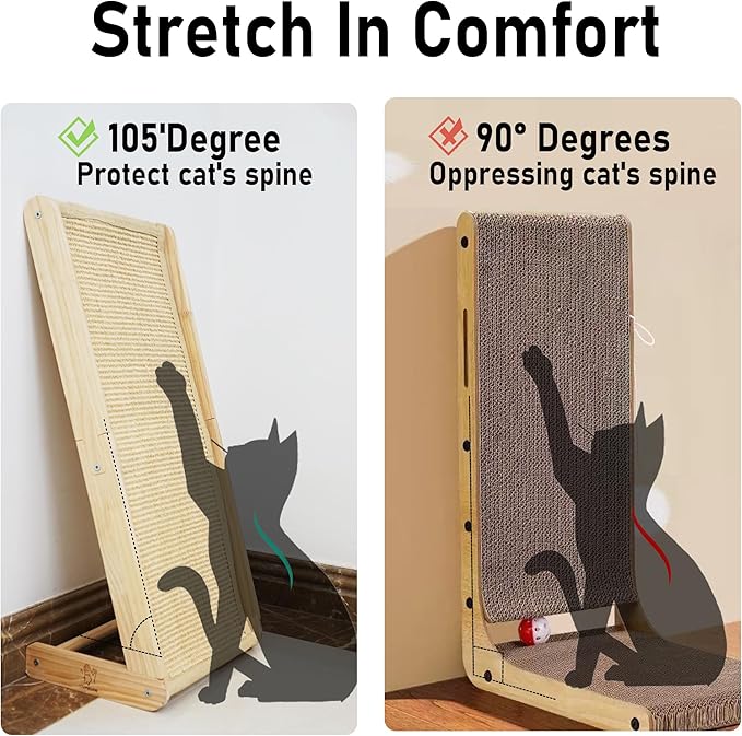Cat Scratcher, Sisal Cat Scratching Ramp, Valentine's Day Gifts L Shape Cat Scratcher for Indoor Cats, Durable Natural Sisal Cat Scratch Furniture Protector