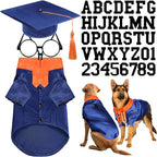 5 Pcs Dog Graduation Costume Set Include 2026 Pet Graduation Gown with Stole Puppy Grad Cap Lensless Glasses DIY Letter Stickers for Dogs Cats Holiday Costume Accessory(Blue Orange,XXL)