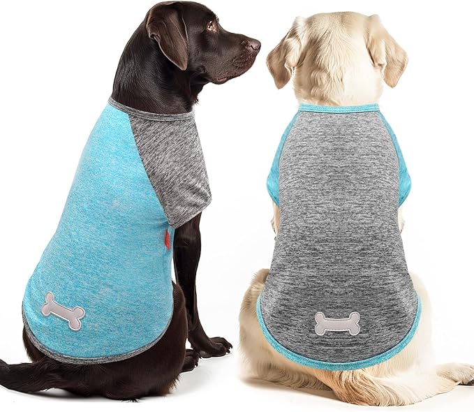 KYEESE 2Pack Dog Shirt with Sleeves, Lightweight Sun Protection Dog T Shirts for Large Dogs Boy, Breathable Pet Tank Top Reflective Dogs Clothes for Summer Outdoor Walking, Grey+Lake, 3XL