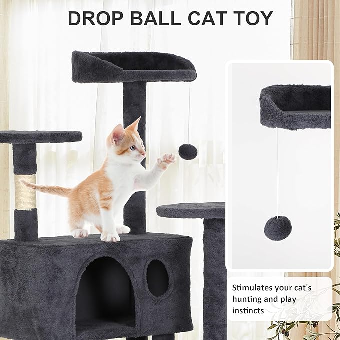 81" Multi-Level Cat Tree Tower with Scratching Posts - Space-Saving Design for Indoor Kittens Toys & Condo, Compact Floor Footprint & Vertical Space for Multi-Cat Homes-Dark Grey