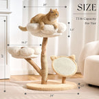 797Audio Natural Wood Flower Cat Tree, Modern Cat Tower with Real Solid Wood Branch, Luxury Aesthetic Cat Tree with Scratching Post, Scratch Pad, Cat Tree Tower for Indoor Large Adult Cats,Cloud White