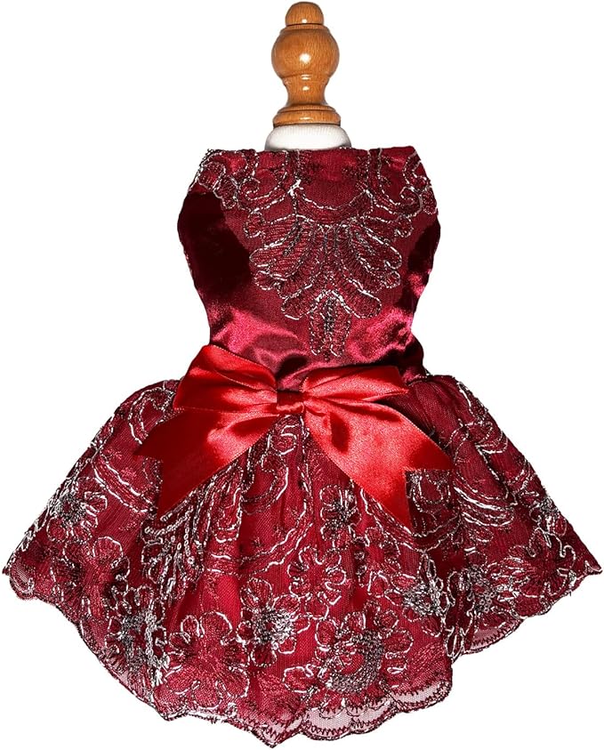 Lolita Luxury Dog Princess Dress for Small Dogs Girls,Embroidered Sweet Pet Clothes Wedding Birthday Party Puppy Dresses,Cat Apparel Accessories Costumes Outfit Skirt（Red,X-Small）