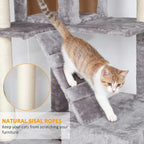 Extra Large Platform Cat Tree 69in Sturdy Cat Scratching Tree for Indoor Cats Large Adult Big Cat Perch Tower with 3 Padded Perches 5 Scratching Posts Cat Condo Hammock Gray