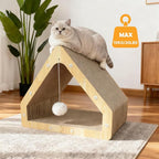 Cat Scratcher House with Hanging Ball - Cozy Corrugated Cardboard Cat Scratching Pad for Indoor Cats/Kittens, Stable Structure & Eco-Friendly