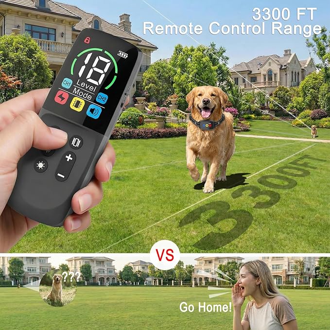 Remote Dog Training Collar for 10–120lbs Dogs – 3300ft Range, Beep, Vibration & Safe Shock Modes, IP67 Waterproof, Rechargeable for Obedience & Recall Training