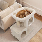 Tangkula Small Cat Tree for Indoor Cats, 25.5 Inch Cat Tower with Sisal Scratching Posts, 2 Large Cat Condos with Padded Top Perch, Modern Cat Climbing Furniture for Adult Cats & Kittens (Beige)