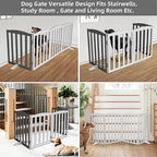 Freestanding Dog Gate Indoor,Doggie Gate Foldable Pet Gates for Doorways,Stairs or Hallways, Wooden Grey Pet Gate for the House, Pet Fence with Support Feet Included,32 "Height-3 Panels