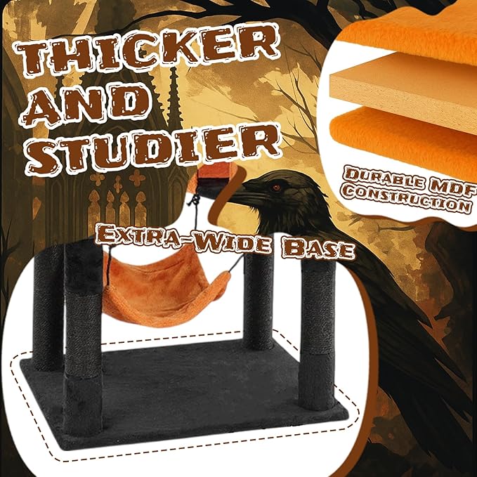 61" Halloween Cat Tree for Large Cats, Spooky Themed Cat Tower with 2 Condos, 2 Padded Perches, 2 Cozy Hammocks & Scratching Posts, Multi-Level Playhouse with Hanging Toy, Black & Orange