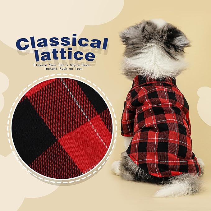 Paiaite Plaid Dog Shirt: Classic Checkered Style in Pure Cotton for Large, Medium, and Small Breeds, Comfort, Breathability, and Elegance. Perfect for Everyday Wear, and Photoshoots Red S