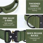 Heavy Duty Tactical Dog Collar – Adjustable Nylon with Metal Buckle, Durable & Comfortable for Medium to Large Dogs (German Shepherd, Labrador, Rottweiler), Army Green, XL, for Training & Outdoor Use.